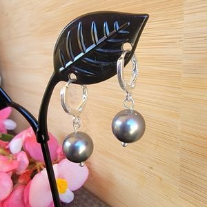 Swarovski Black Pearl Earrings Dangle Drop Sterling Silver